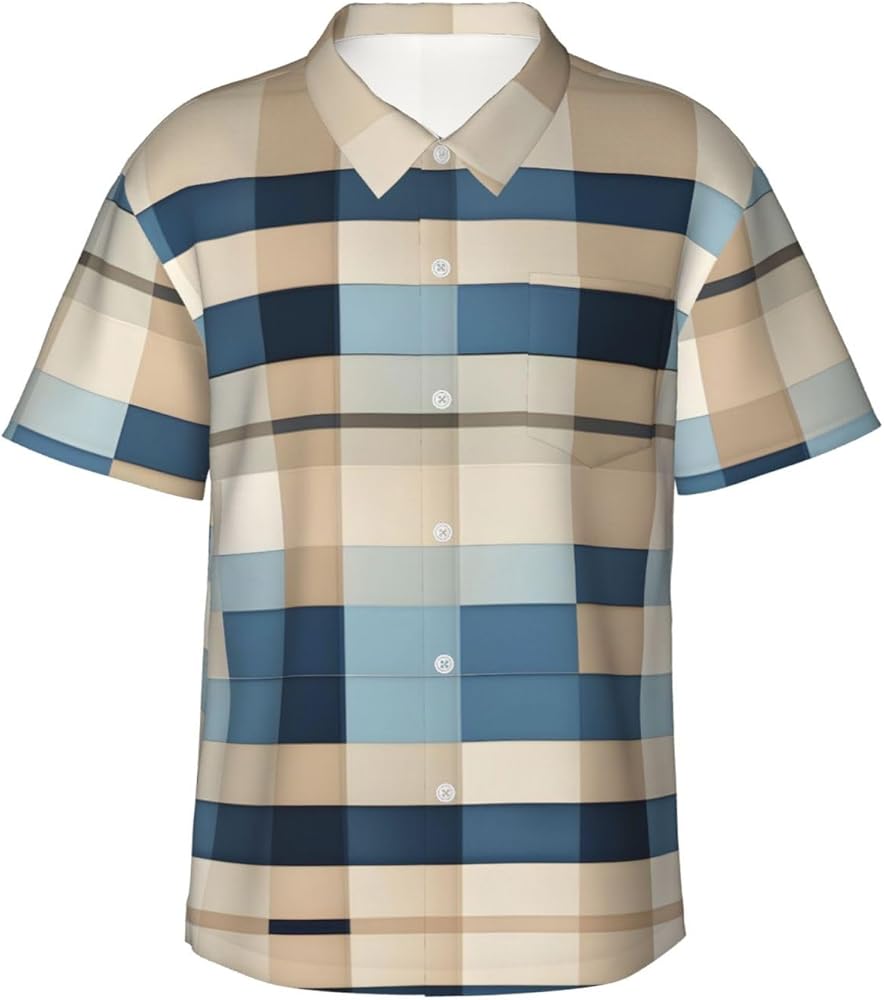 Camisa Masculina Xadrez Azul e Bege